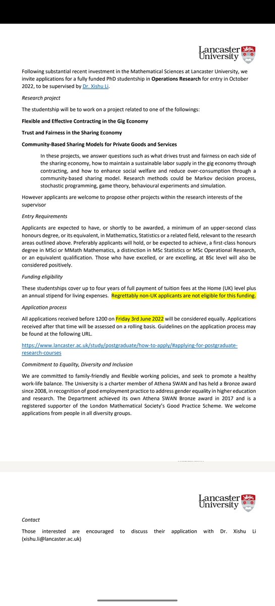 I am hiring a PhD student in Operations research (4 years, fully funded, UK applicant) for entry in October, 2022. Apply before June 3rd. Please help me spread it like 🦠#hiring #research