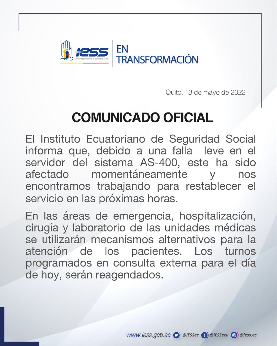 IESSec's tweet photo. #IESSteInforma | Sobre el restablecimiento del servicio en el sistema de atención del @IESSec, comunicamos lo siguiente ⬇️ https://t.co/8kiTJ6Am1Z