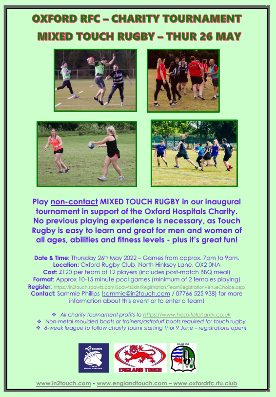 OxfordshireRFU's tweet photo. Oxfordshire clubs. Fancy a mixed touch rugby tournament @oxfordrfc with a BBQ afterwards? Of course you do... https://t.co/gMy7rrgmDK