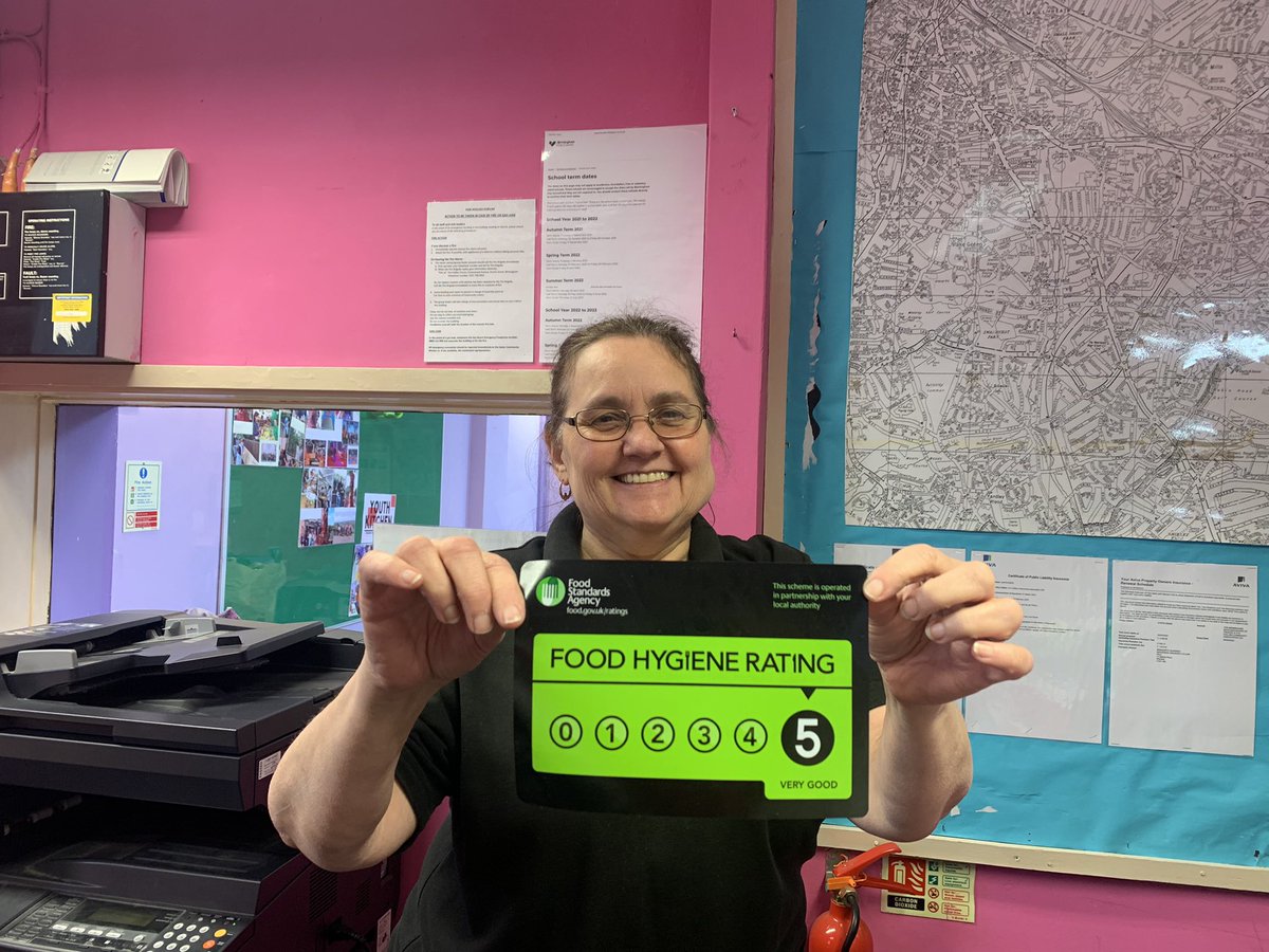 Huge congratulations to our social activities coordinator, Elaine, who also heads up our #foodhygiene efforts. After our last inspection from <a href="/BhamCityCouncil/">Bham City Council</a>, she’s only gone and pushed us up to a level 5 rating. Well done Elaine 🍽