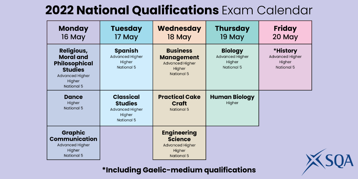 Another week of #SQAexams complete! 

Remember you can find info and support around exams through our Learner Hub 👉 bit.ly/3LlRpTY 

Here is next week's exam schedule.