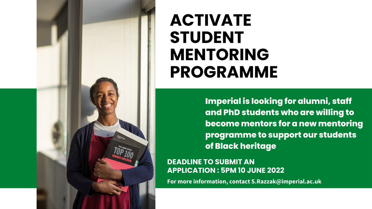 ImperialGradSch's tweet photo. @imperialGradSch launches the Activate Mentoring Programme, aimed at supporting students of Black heritage navigate life at College. 

We are looking for mentors with insight and understanding to become a mentor. More here: https://t.co/X2ew6iVtRL https://t.co/UTEO5qJFcd