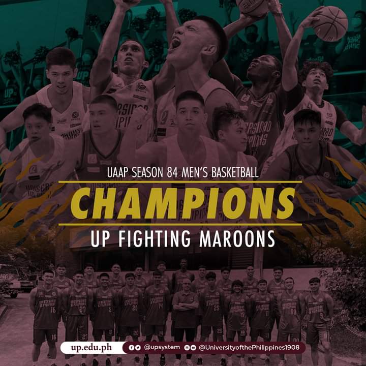 RicciRiveroOFC's tweet photo. Your UAAP Season 84 Men's Basketball CHAMPIONS, UP Fighting Maroons! ❤️🤍 

Congratulations, UP MBT! 💖

*ctto https://t.co/RPlvrHJC1F