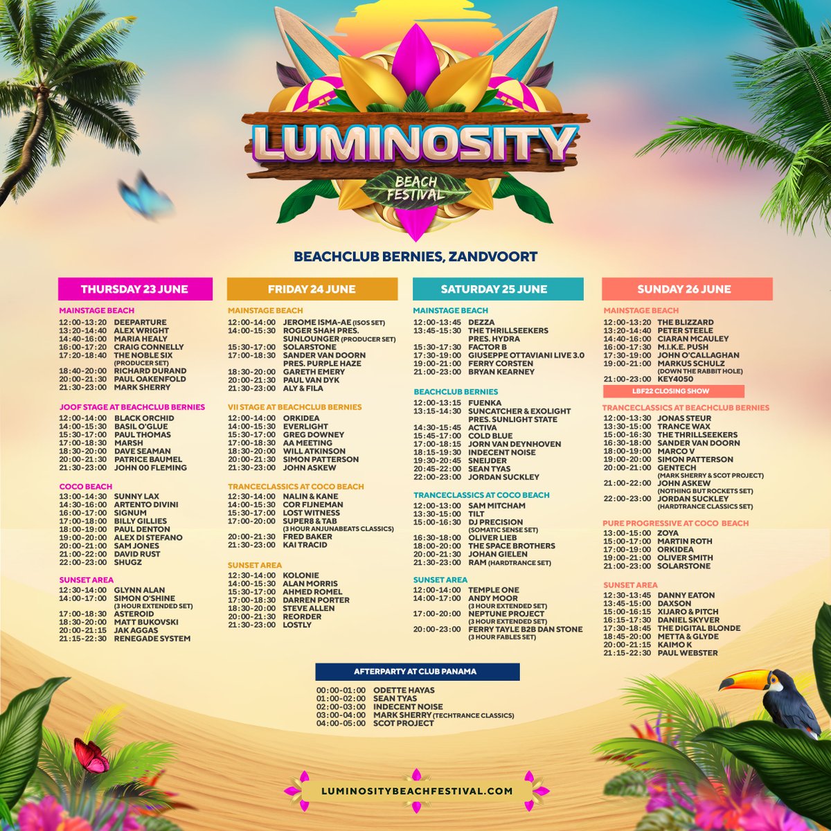 LuminosityEvent's tweet photo. ** TIMETABLE #LBF22 **

It goes without saying that we're super excited for this year's edition! We hope to see all you trance lovers at the beach of Zandvoort this summer! ⛱🌞

► Get your tickets / reserve your locker    https://t.co/fiUUk8NRfs

It is time to start planning!😎 https://t.co/QeoprI9gx8