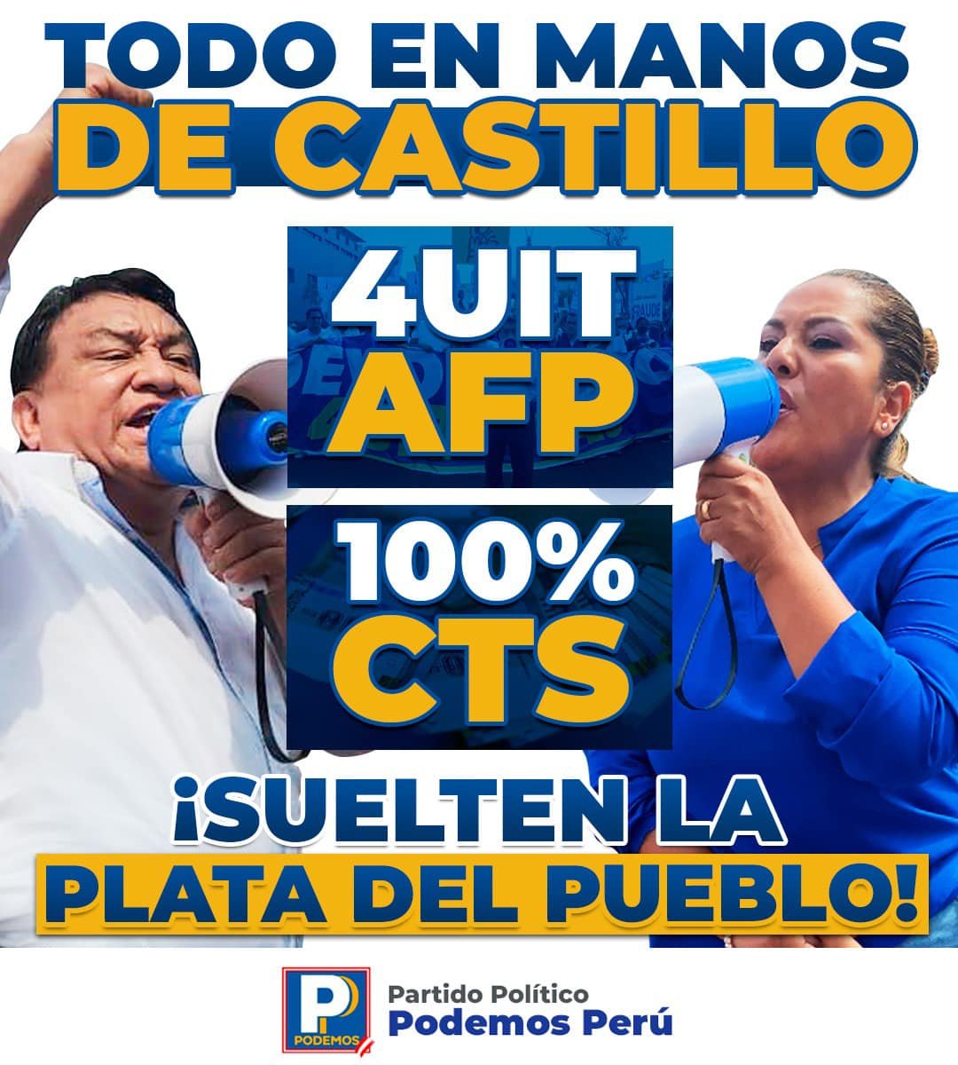 podemos_peru's tweet photo. #URGENTE #AFP #CTS
✊🏽 ¡𝐄𝐋 𝐏𝐔𝐄𝐁𝐋𝐎 𝐍𝐄𝐂𝐄𝐒𝐈𝐓𝐀 𝐒𝐔 𝐏𝐋𝐀𝐓𝐀 𝐏𝐀𝐑𝐀 𝐒𝐎𝐁𝐑𝐄𝐕𝐈𝐕𝐈𝐑! #LasLeyesDelPueblo se encuentran en #Palacio a la espera de la firma del Presidente 
@PedroCastilloTe y su inmediata promulgación. #PodemosPerú siempre con el pueblo!!! https://t.co/9wMBWOkEWu