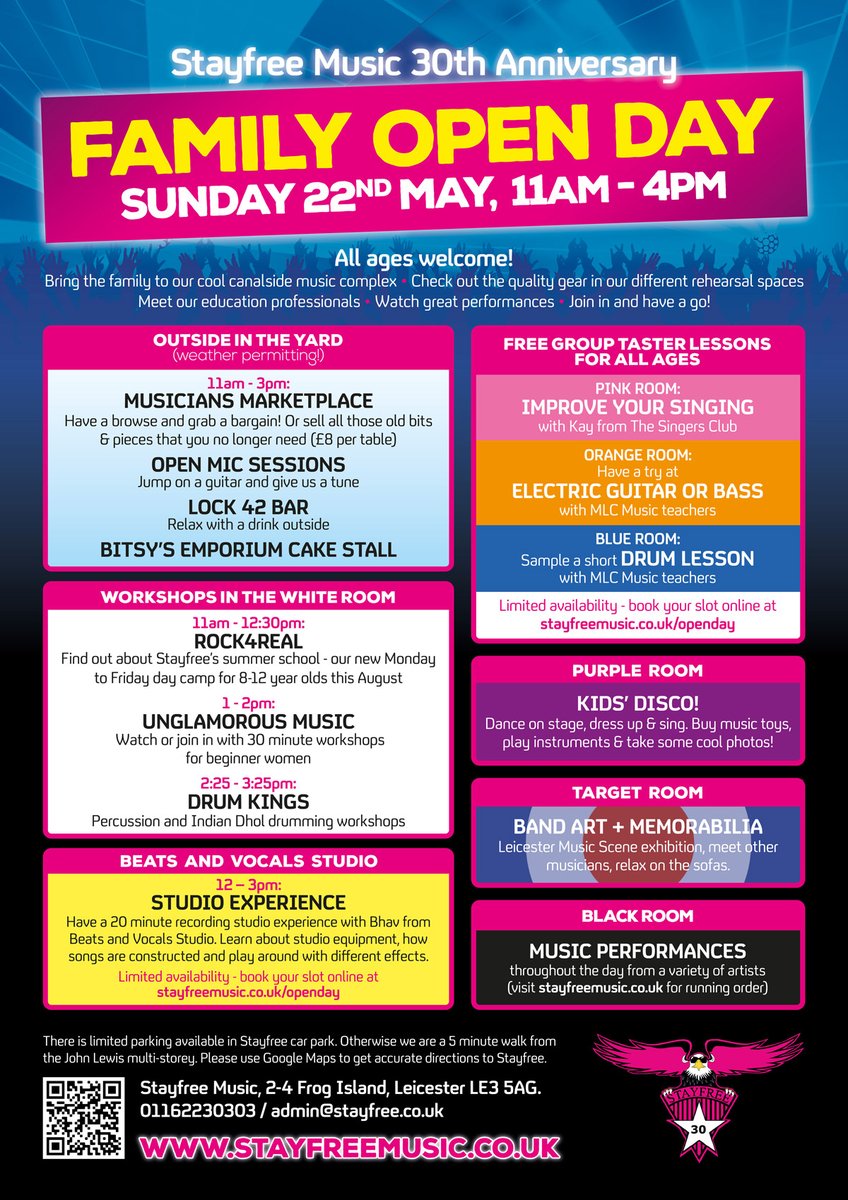 StayFreeMusicUK's tweet photo. Stayfree Music 30th Anniversary Free Family Open Day!!
Free 30 minute lesson or a studio experience
Watch our best young talent perform
Participate in one of our workshops
Musicians' Marketplace and open mic in the yard
Please message us for a lesson as space is limited. https://t.co/03wjkoy1MU