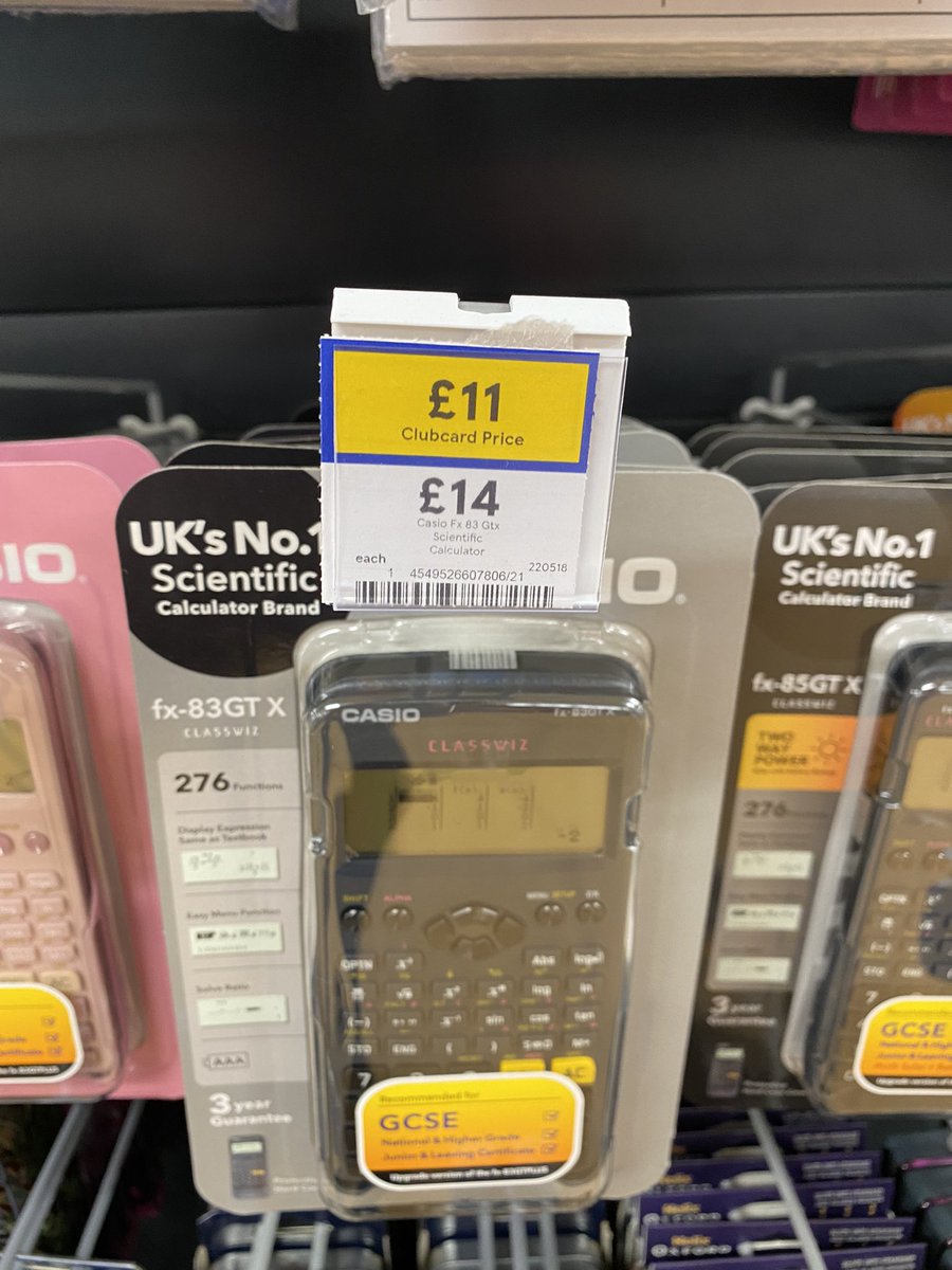 HGHS_Maths's tweet photo. Whilst I’m not endorsing any specific shop over another, if you need a scientific calculator for the GCSEs starting next week, or a set of maths equipment…please get yourself to Tesco asap! (See photos) @HghsScience https://t.co/QlG0dgRaFw