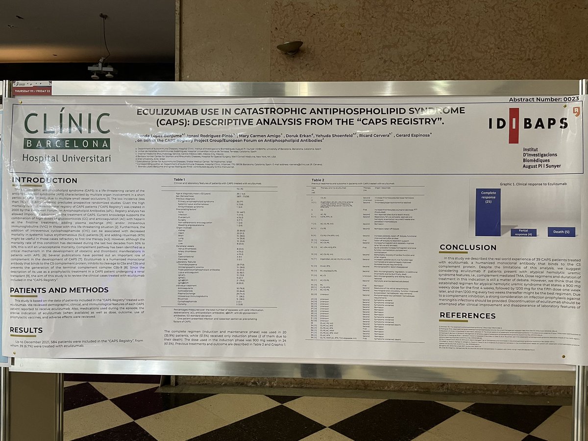 doctorchmunoz's tweet image. Experiencia muy interesante sobre uso de eculizumab en SAF catastrófico a partir del CAPS Registry, una opción en algunos Ptes esta grave complicación #ICAPA2022 @MAS_Clinic @Asoreuma @Medicina_UdeA @ipsudea @sanvicentefund