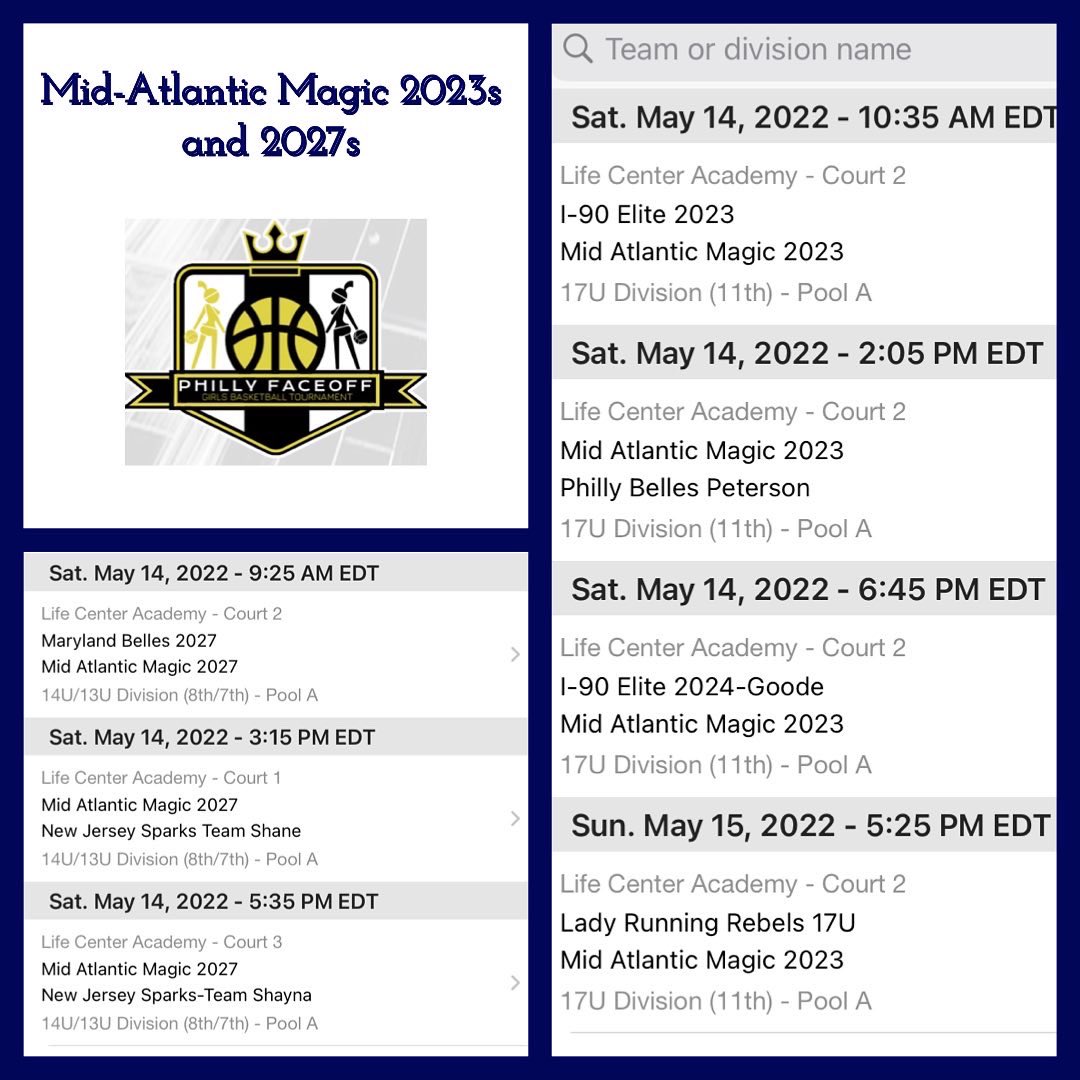 MAMagic2027's tweet photo. Updated schedules for Philly FaceOff tomorrow! https://t.co/NbTOUKkyig