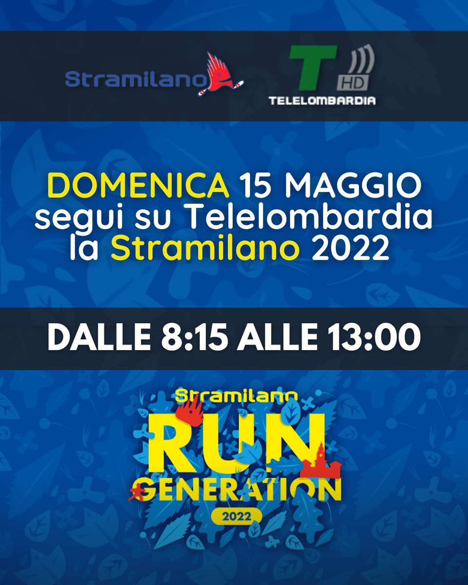Domenica mattina segui su #Telelombardia la #Stramilano 2022, a partire dalle 8:15 fino le 13:00! 

I nostri inviati vi aggiorneranno costantemente su tutti i momenti più importanti della manifestazione: vi aspettiamo 📺🏃