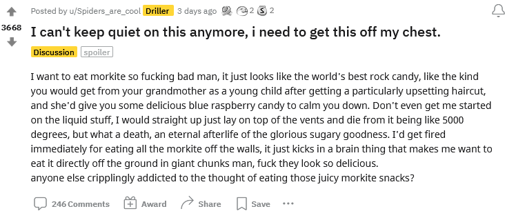 Vsevolda's tweet photo. @sniss_ I had 2 questions, but with your comment now I have 3

how do you record replays in drg? you seem to use them in your vids
do you use after effects for your vids? the editing is very clean and I want to learn the way

are you perhaps the author of this copypasta? https://t.co/7ufiUBNNkE