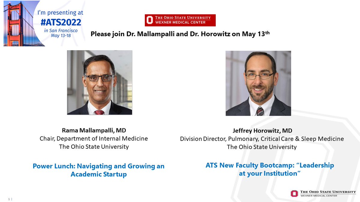 OhioStateDHLRI's tweet photo. 👀 Look out #ATS2022 Rama K. Mallampalli, MD and @jhorowitzMD will be presenting in different sessions today to kick off ATS! #buckeyes #lungs #internalmedicine #pulmonary #leadership @OSUWexMed @OhioStateMed https://t.co/LqmXnjVU5Q