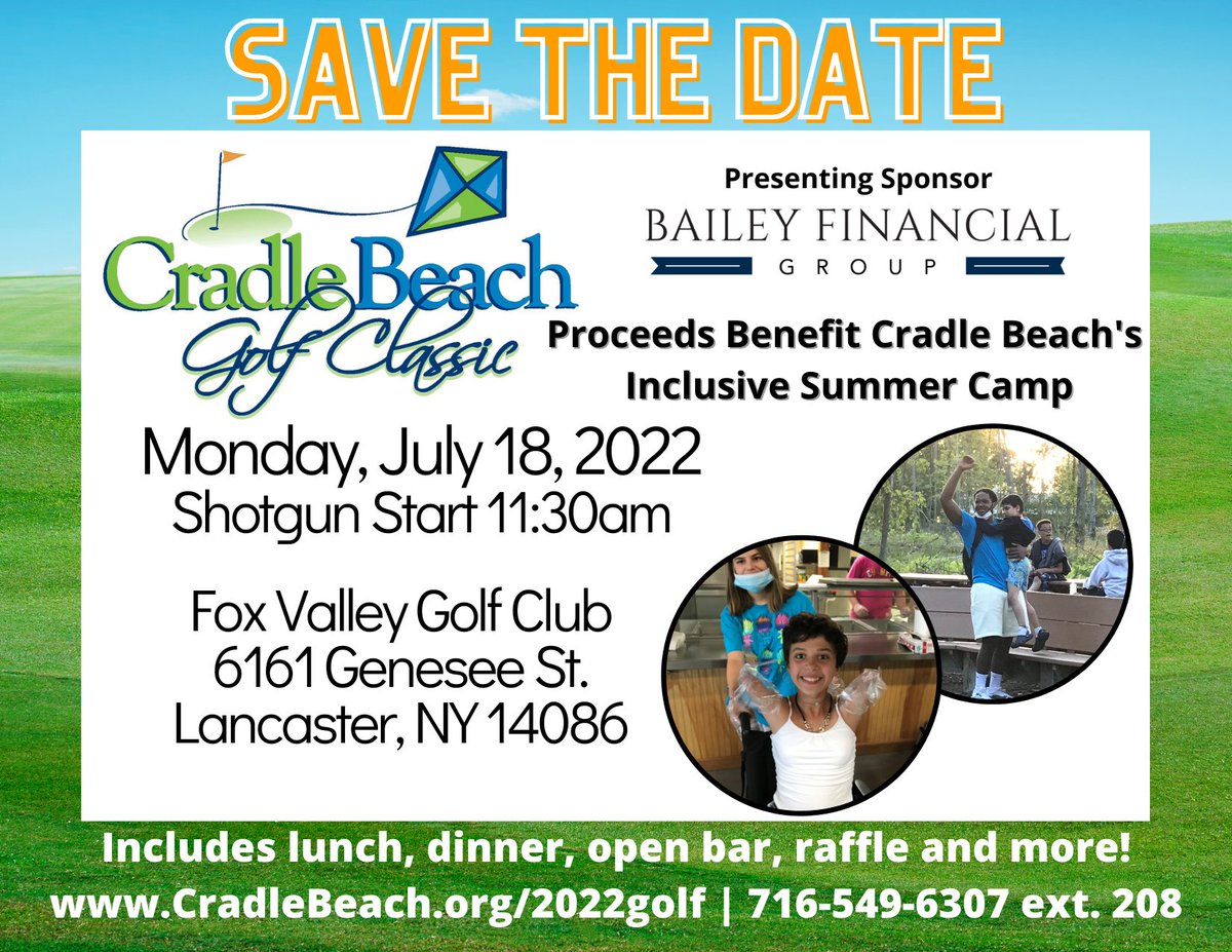 CradleBeachInc's tweet photo. Mark your calendars! The Cradle Beach Golf Classic is scheduled for July 18 at Fox Valley Golf Club. Proceeds benefit our inclusive programming and summer camp.
Foursomes are limited so reserve your spots early! Visit https://t.co/EFPRHld1Un for more information. https://t.co/hGWn1YFoLB