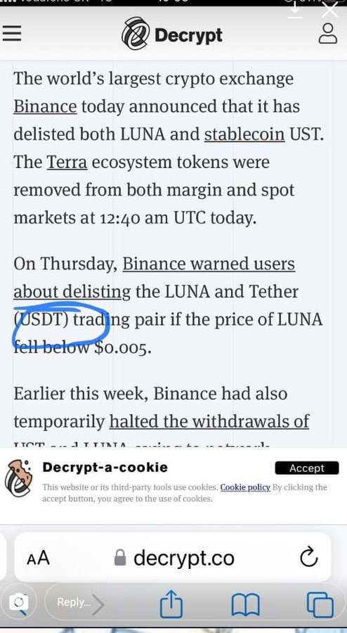 mining_usdt's tweet photo. LUNA coin delisting 😳😳😳

#Binance 
#LUNA 
#Tether https://t.co/ngop7fgLCr