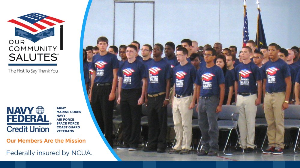 NavyFederal's tweet photo. With nonprofit Our Community Salutes, we stand at attention for our youngest recruits. We’d love 1 million signatures on a Virtual Thank You Card to this year’s class, posted publicly so they can read your messages! Show your support below. https://t.co/CyOPBUDwlT https://t.co/aX7aXfeeSp