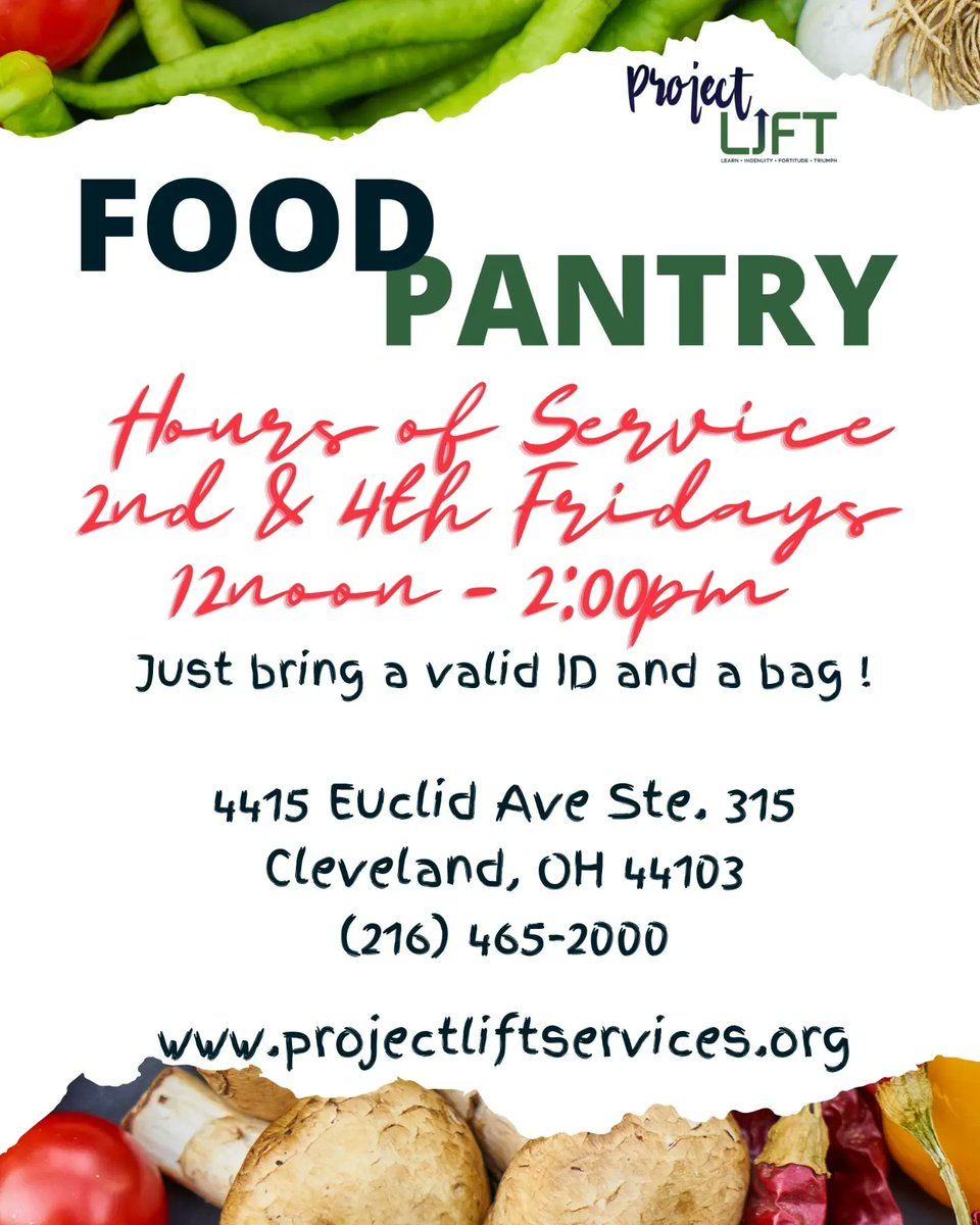 LiftedServices's tweet photo. FOOD PANTRY TODAY
12noon - 2pm
4415 EUCLID AVE
BRING AN ID, A BAG AND EAT!
#projectLIFT π£ #inspiringaspirations π https://t.co/ty1OfczUTg