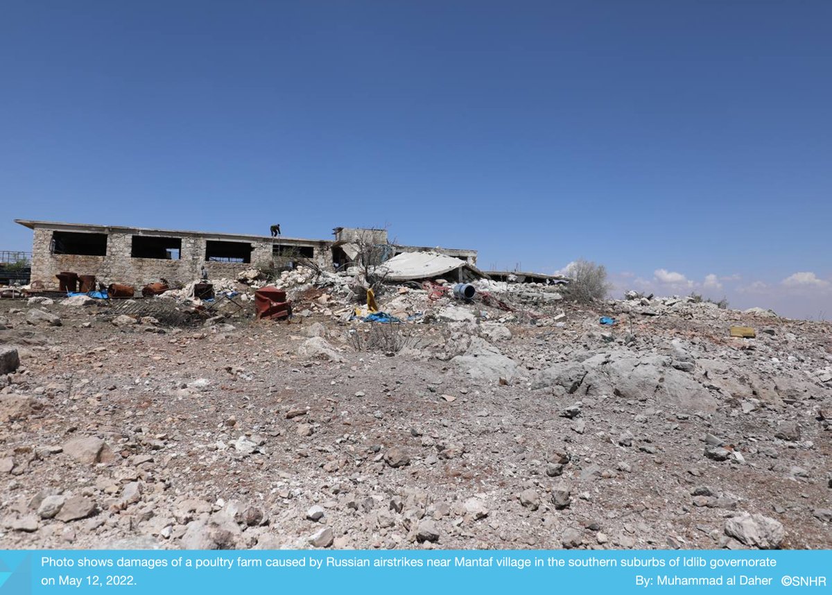 snhr's tweet photo. Exclusive photos for #SNHR showing the destruction of a poultry farm near Mantaf village in #Ildib suburbs after Russian airstrikes on May 12, 2022
#Syria
Read more: https://t.co/61lRCqziLi https://t.co/cWMXMEWJ8C
