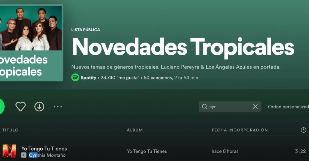 CynthiaMontanoC's tweet image. "YO TENGO, TÚ TIENES"
Ya está sonando en las principales listas de Spotify, gracias
 @spotifycolombia
@spotify
@dittomusicespanol
@comunicarce @aeentershow 
.
#worldmusic #folclorurbano #musicadelpacificocolombiano #musicanueva #musicaparalavida