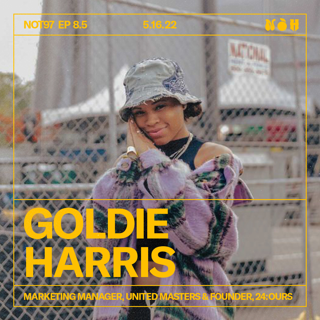 On NOT 97 8.5 we're joined by <a href="/byGoldieHarris/">goldie harris ⚡️</a>—Artist Marketing &amp; Promotions Manager at <a href="/unitedmasters/">UnitedMasters</a> &amp; founder of <a href="/24OURSCO/">24:OURS🔋</a>.

Goldie introduces an explosive delivery from a local up &amp; comer + a standout track from a soon-to-be Venezuelan superstar.

NOT 97 8.5 drops Monday, 5/16