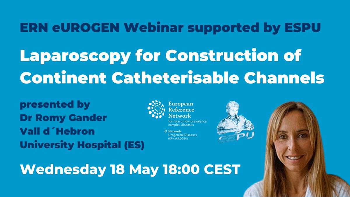 ERN_eUROGEN's tweet photo. Join us for the next ERN eUROGEN webinar:
🖥 Laparoscopy for Construction of Continent Catheterisable Channels
👥 @romy_gander
📅 Wednesday 18 May 1800 CEST
🔗 https://t.co/Jdx9p9l8bB
#RareDisease #UroSoMe #SoMe4PedSurg #PedUro @Uroweb @UrowebESU @EAUNurses @icsoffice @EU_Health https://t.co/4hJjBLqZc0