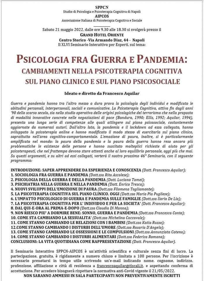 ATTENZIONE: ULTIMI POSTI DISPONIBILI. Coloro che fossero interessati a partecipare al Seminario di sabato 21 maggio devono affrettarsi ad iscriversi, rispettando le modalità indicate sulla locandina. Non saranno ammessi in sala partecipanti non preventivamente iscritti (solo 100)