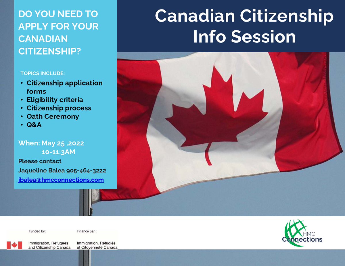 HMCConnections's tweet photo. Want to become a #CanadianCitizen? Please join this session by contacting Jacky @ jbalea@hmcconnections.com  
You will not miss any our #free #events if you subscribe our news: https://t.co/xrLWHOALB1
#Citizenshipapplication #citizenship #eligibility #Oathceremony
#HMCConnections https://t.co/8bXnYWgdl8