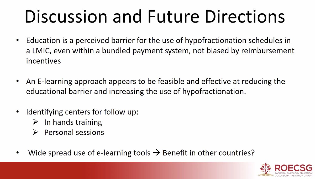 ErinGillespieMD's tweet photo. #ROECSG22 Impressive initiative at >90% of centers in Columbia 🇨🇴 to address #MedEd barriers to hypofractionation for #bcsm #pcsm #crcsm #radonc. 

Nice follow-up to discussions re challenges to uptake in LMICs at #ESTRO22! https://t.co/8pkVt0u3ec
