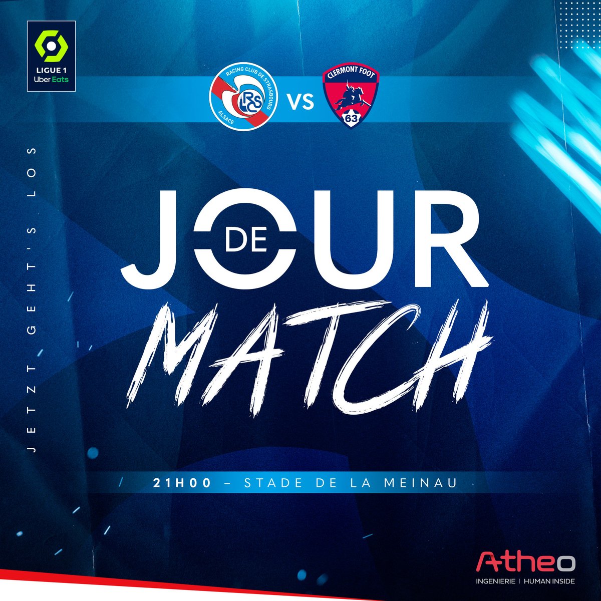 RCSA's tweet photo. 💥 𝐉𝐨𝐮𝐫 𝐝𝐞 𝐦𝐚𝐭𝐜𝐡 !

🆚 @ClermontFoot 
🏡 Stade de la Meinau !
🏆 J37 @Ligue1UberEats 
🕘 Coup d'envoi 21h00
#️⃣ #RCSACF63 
📺 @PVSportFR 
🏟️ Ouverture des portes à 18h00

💙 ALLEZ RACING ! https://t.co/DRZoCQIeas