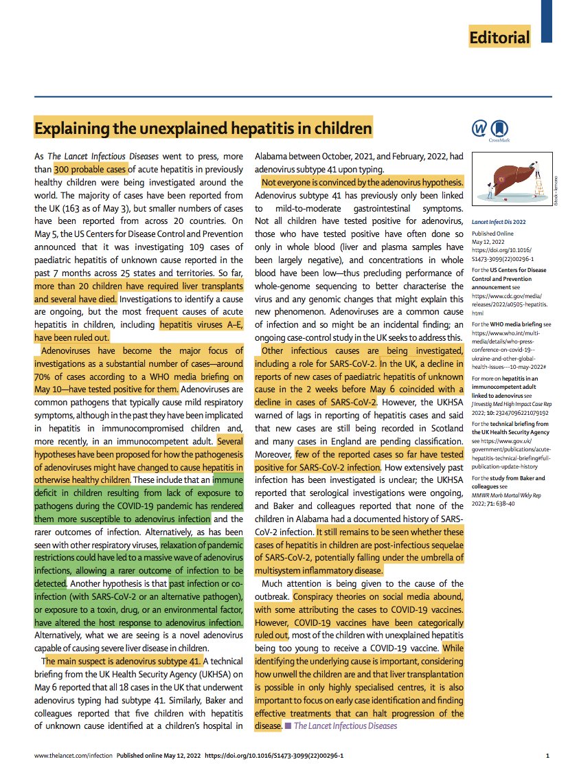 Intentando explicar los recientes casos de hepatitis en menores. Hay más de 300 casos, principalmente en Reino Unido, 20 trasplantes de hígado y por desgracia algunos fallecidos. ¿A qué se debe?¿Qué patógeno es el causante?¿Está ligado a la pandemia?
Agradezco RT
AgradAgradezco