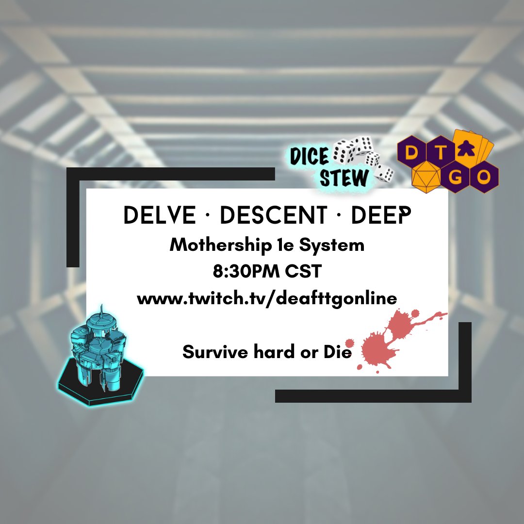 Our <a href="/mothershiprpg/">Mothership</a> 3D will be livestreamed at 8:30pm CST tonight!  Give us a follow on Twitch (link in bio)

#DTGO #Deaf #ASL #ttrpg #twitch <a href="/dicestew/">Root | Dice Stew (they/them)</a>