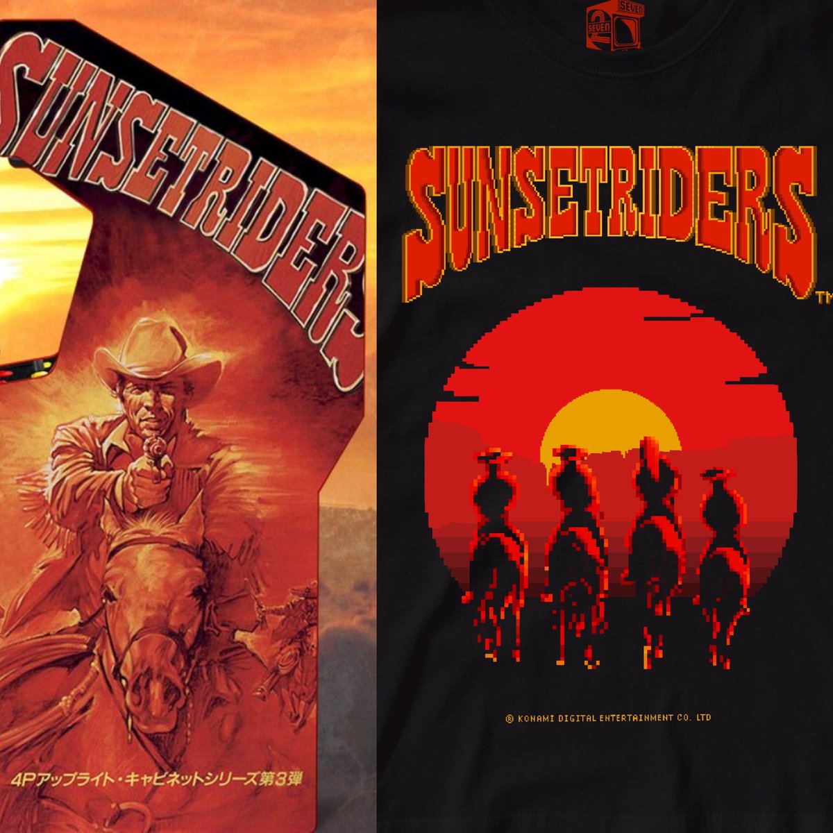 SquaredSeven's tweet photo. In 1991 the arcade journey went Wild West! Here’s our Sunset Riders Tee. Available now!: https://t.co/f2o1SmEUmd #gamingclothing #keepingthegamealive #gamingtshirt #videogameapparel #retrogamingtshirts #retrogamers #gamersunite #gamers #gamer #collaboration https://t.co/HjfUEiISsC
