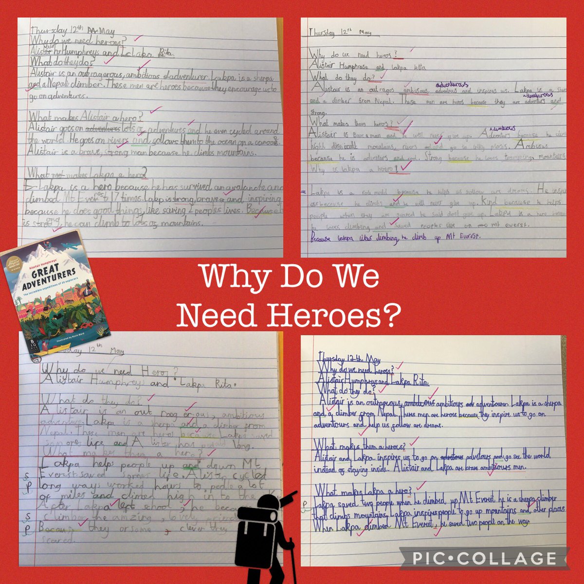 OakfieldY3's tweet photo. This week we’ve been learning about explorers and why they are heroes to us. We picked the inspiring Lakpa Rita Sherpa and @Al_Humphreys. We’ve got a few children in Y3 wanting to climb Mount Everest now. 🗺🧭🗻 #oakfieldenglish https://t.co/ubWPR1vy4L