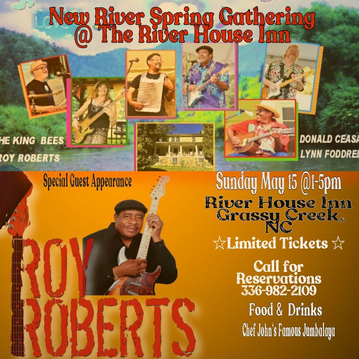 RobertsBlues's tweet photo. Join Us this Sunday Afternoon @ 1PM May 15th @ The River House Inn Beautiful Setting in #GrassyCreekNC #RoyRoberts #SpringGathering #DownByTheRiver #SundayBest #Americana #RiverHouseInn https://t.co/lBUQOjxvj9