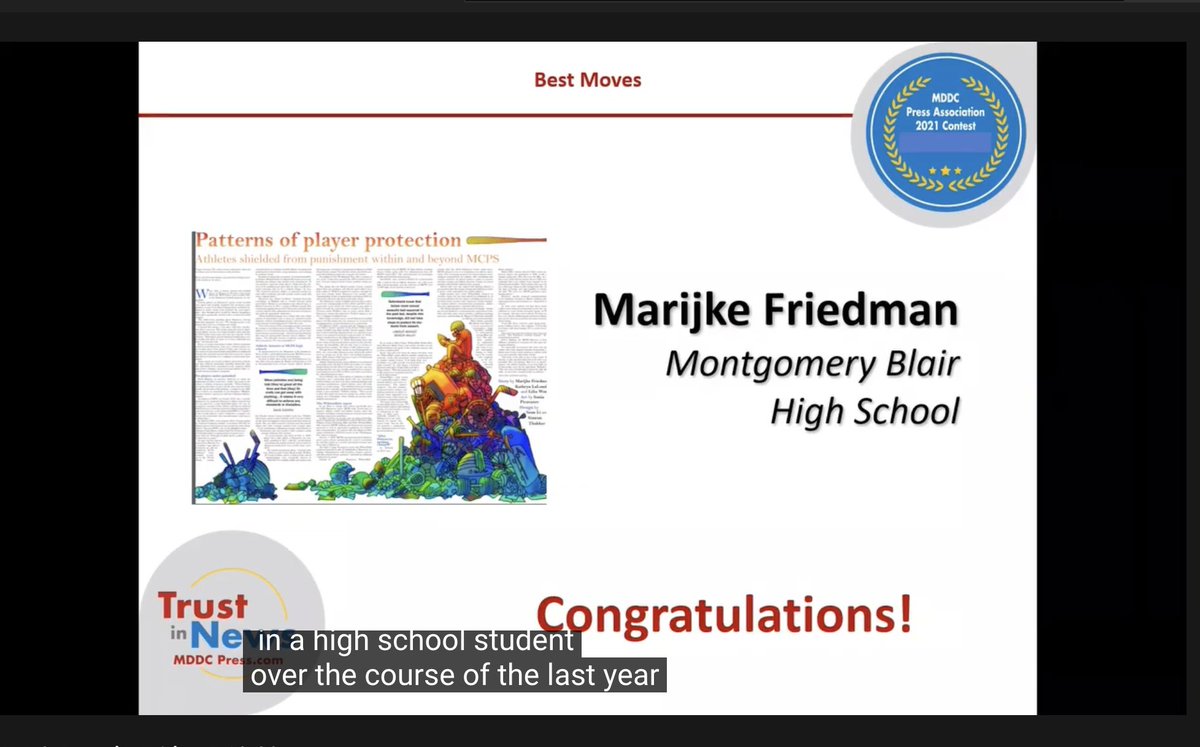 jbwhong's tweet photo. Congratulations, @Silver_Chips editor Marijke Friedman, @MDDCPress' High School Journalist of the Year. @BHSBlair (Hail to thee, our alma mater!) https://t.co/c2XYsU8oHe