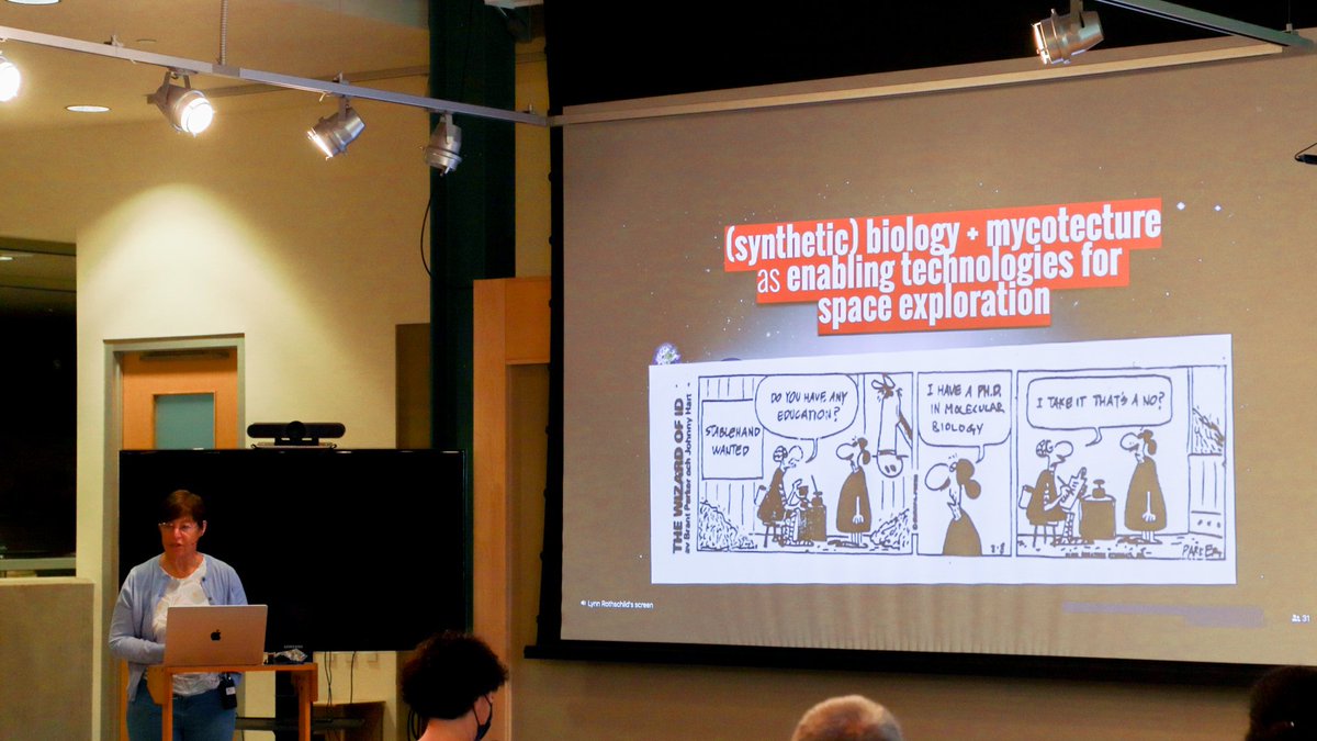LiMC2_PennState's tweet photo. Our second and final featured speaker for the day is Lynn Rothschild discussing “Mycotecture Off Planet.” #hybrid #research #livingmaterials #limc2 #pennstate https://t.co/Z3voOKB0dB