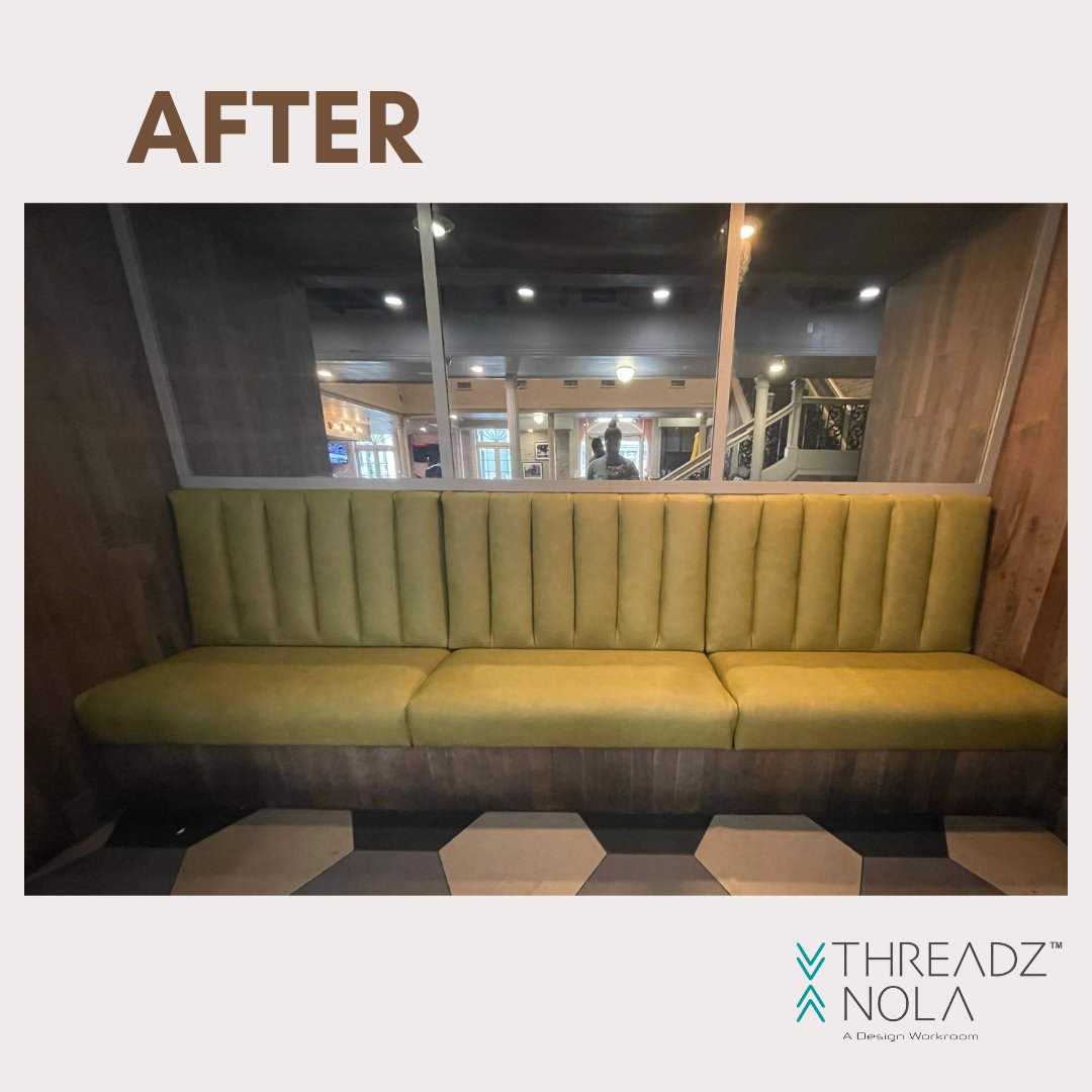 threadznola's tweet photo. ✅Commercial upholstery at its finest! 
BEFORE: restaurant banquette with cracked and worn vinyl. 
AFTER: New New New! definitely gave this section of the restaurant a NEW LOOK❗️
🔅CONTACT US TODAY FOR YOUR FREE ESTIMATE *Link in Bio*⬆️⬆️⬆️ https://t.co/4V299HtqLl