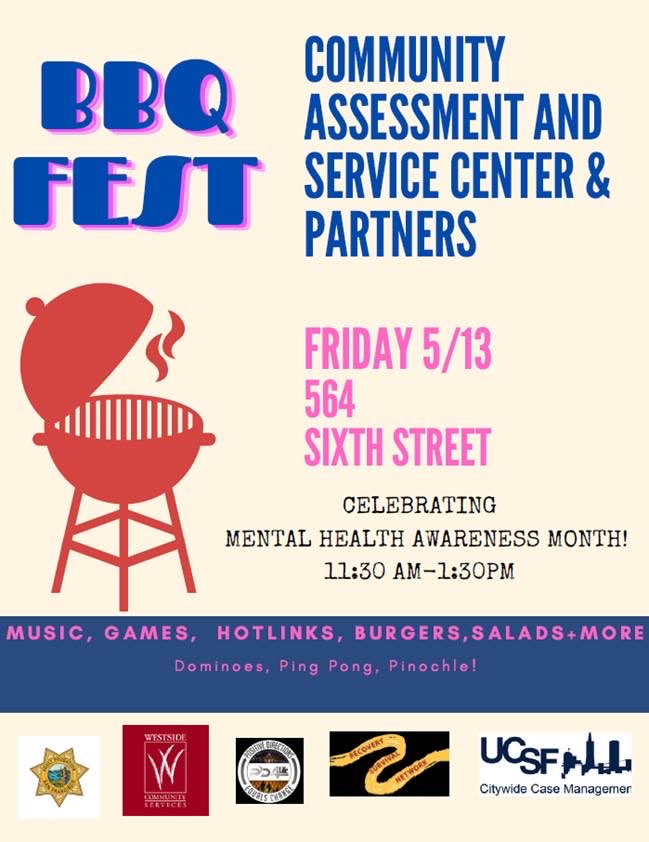 Plz join us today at 11:30am to celebrate Mental Health Awareness Month.  ⁦<a href="/PD_4_Life/">Positive Directions</a>⁩ ⁦<a href="/rsn2000/">Lou Gordon</a>⁩ ⁦<a href="/UCSFPsychiatry/">UCSF Psychiatry and Behavioral Sciences</a>⁩ ⁦<a href="/WestsideComm/">Westside Community</a>⁩ ⁦<a href="/SFReentryCenter/">CASC - Community Assessment and Services Center</a>⁩ ⁦<a href="/SteveAdami/">Steve Adami</a>⁩ ⁦<a href="/vicwestbrook/">Williams</a>⁩ ⁦<a href="/SFAPD/">SF Adult Probation</a>⁩