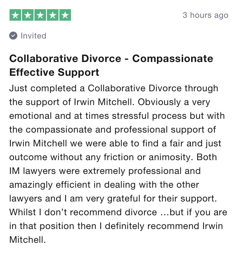 What a lovely way to end the week - a 5⭐️review from a client <a href="/v5cjw/">Clare Wiseman</a> and I assisted through the Collaborative Divorce Process. 

This was my first Collaborative case &amp; it was inspiring to see how separating couples &amp; lawyers can work together to reach a fair settlement.