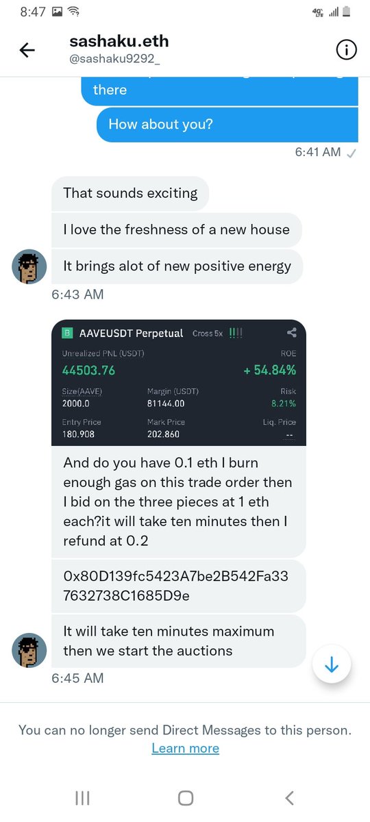 Indigonynja's tweet photo. Do not interact with @sashaku9292_ he is a scammed pretending to be the real @sashaku9292. 
Do not interact with wallet adress 0x80D139fc5423A7be2B542Fa337632738C1685D9e
I wasn't scammed but he wasted two days talking to me acting like he was interested in my art on foundation https://t.co/cnOW7D7Z1e