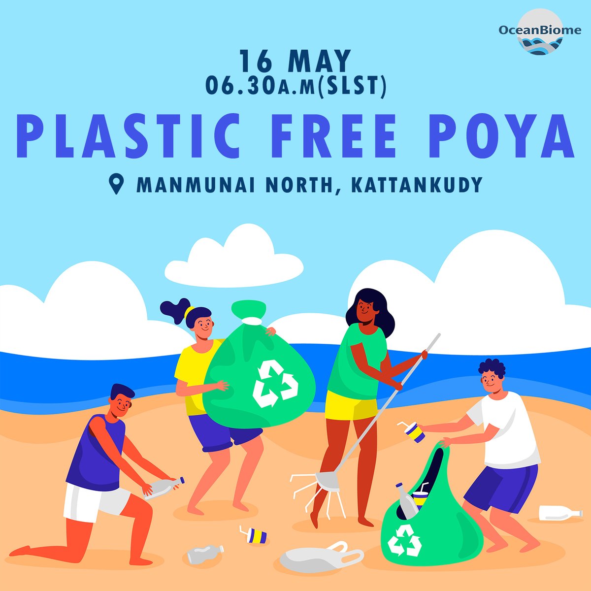 📍 We're going to clean the coastline of the Manmunai North divisional secretariat area and the Kattankudy divisional secretariat area on the 16th of May 2022 with the collaboration of youth clubs.
♻️  Plastic Free Poya 
#OceanBiome #beachcleanup #PFP #recycle #climatechange