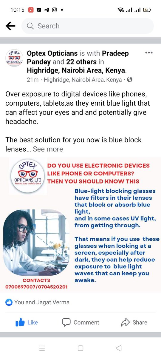 reagan_anyango's tweet photo. Over exposure to digital devices like phones, computers, tablets,as they emit blue light that can affect your eyes and and potentially give headache.

The best solution for you now is blue block lenses https://t.co/BPPVzo6VmA