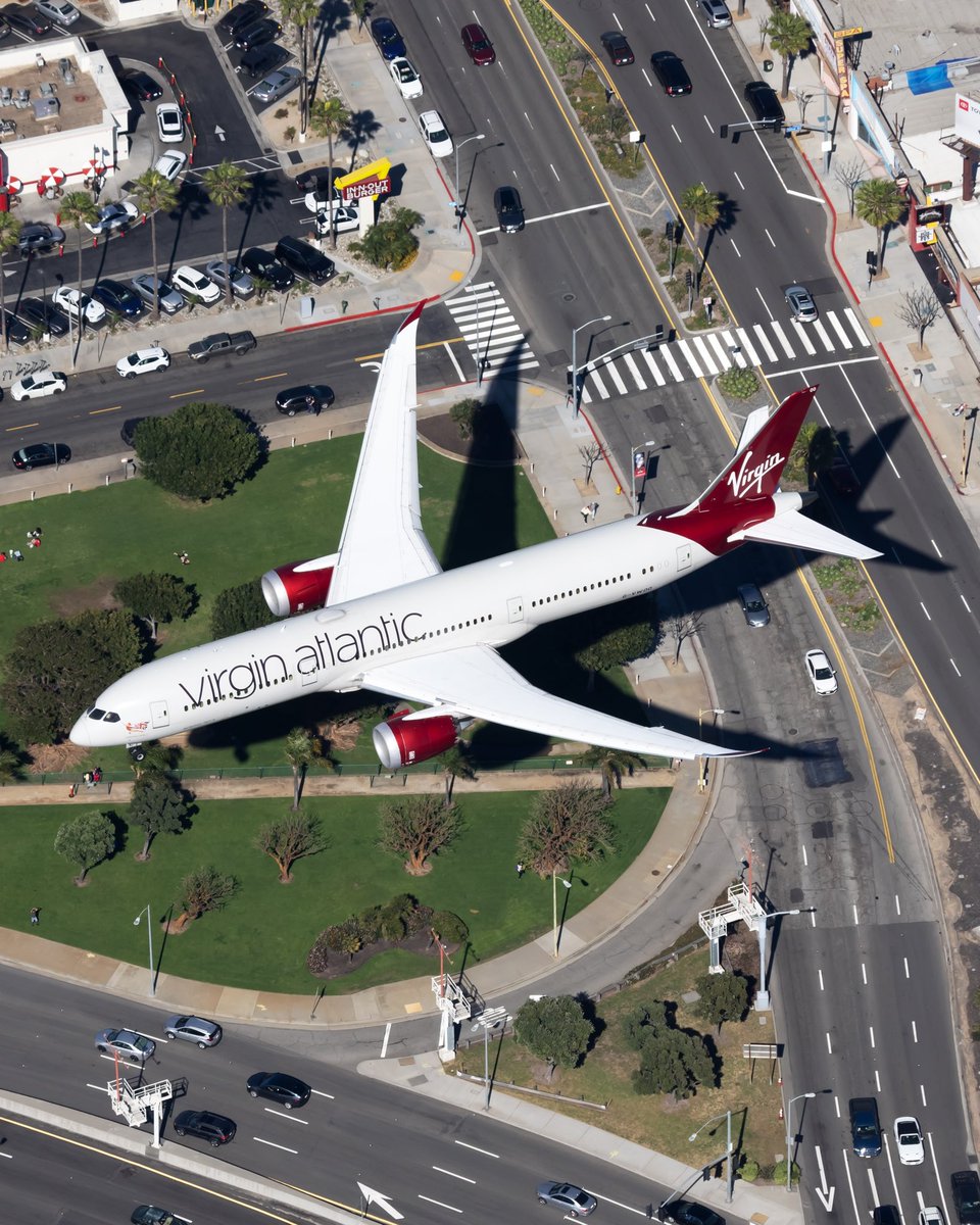 This Virgin Atlantic B787 was dreaming of having an In-N-Out Double Double after its long journey from LHR back in February! #boeing #aviation #virginatlantic #avgeek #aerialphotography #aviationphotography #LAX #losangeles