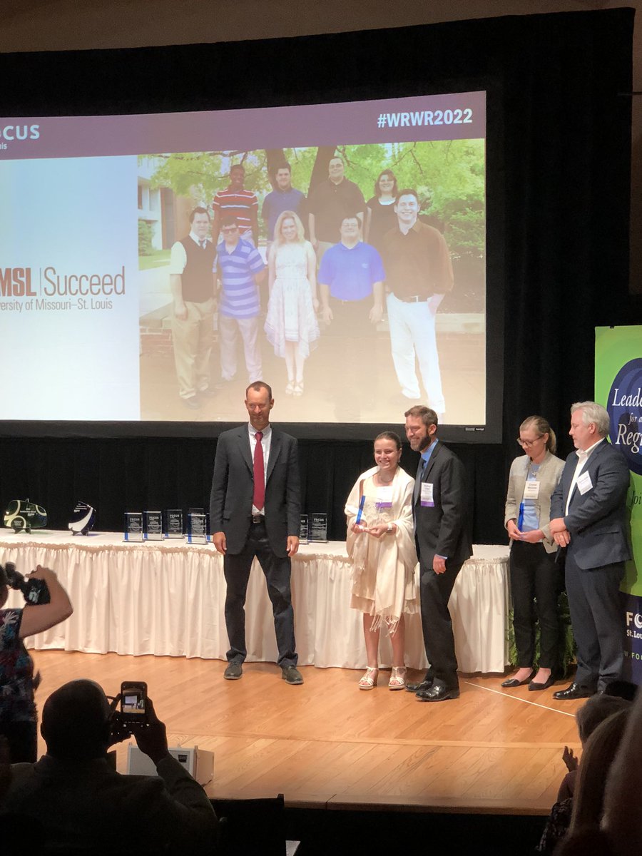 UMSL_OIPE's tweet photo. Thank you to @focusstl for recognizing the Succeed Program last night at the What's Right with the Region award ceremony. We are proud of our team and the impact we have on the St. Louis region for individuals with intellectual and developmental disabilities. #wrwr2022 #UMSLProud https://t.co/q7aXdcShVk