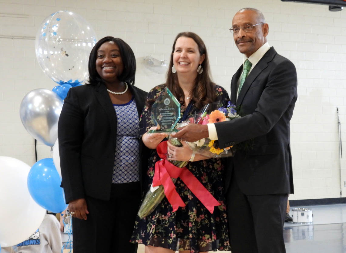 This morning, Nathalie Bennett of Northwoods Middle School was named the 2022 CCSD Teacher of the Year.

Memminger Elementary School's, Kory Roberts, was named the runner-up.
