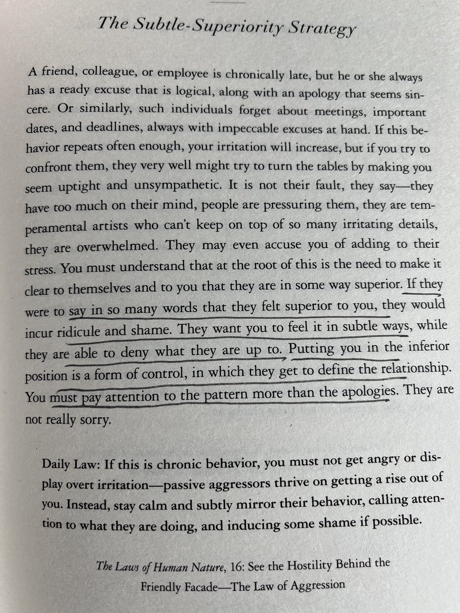 robkhenderson's tweet photo. "If they were to say in so many words they felt superior to you, they would incur ridicule and shame. They want you to feel it in subtle ways, while they are able to deny what they are up to...pay attention to the pattern more than the apologies." https://t.co/wW2I5WYYPU https://t.co/o2sTVcNBDs