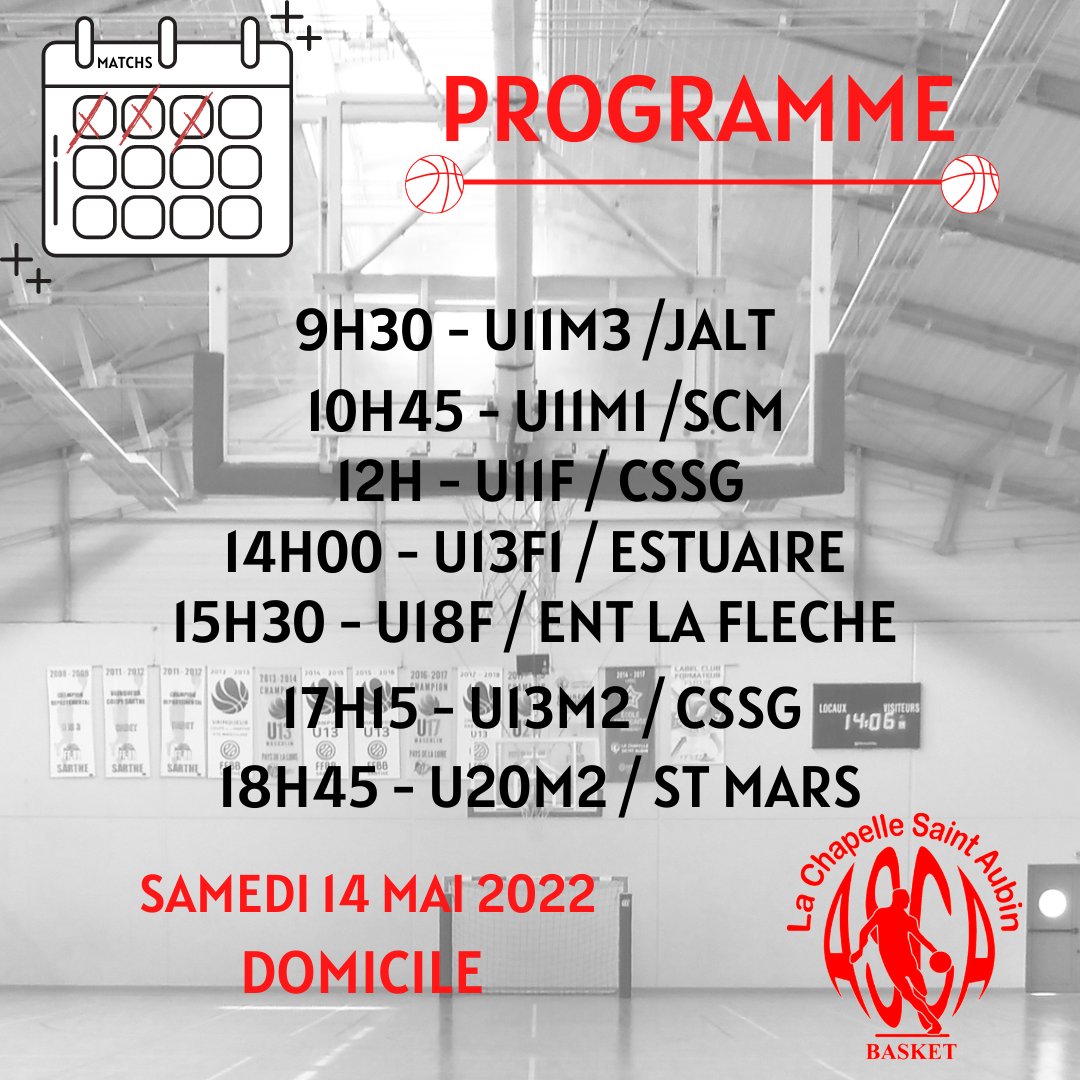 ASCA_Basket's tweet photo. 📆 Programme du week end 📆

N'hésitez pas à venir encourager les différentes équipes !!!

⚪🔴 https://t.co/vz3g6Owl7u