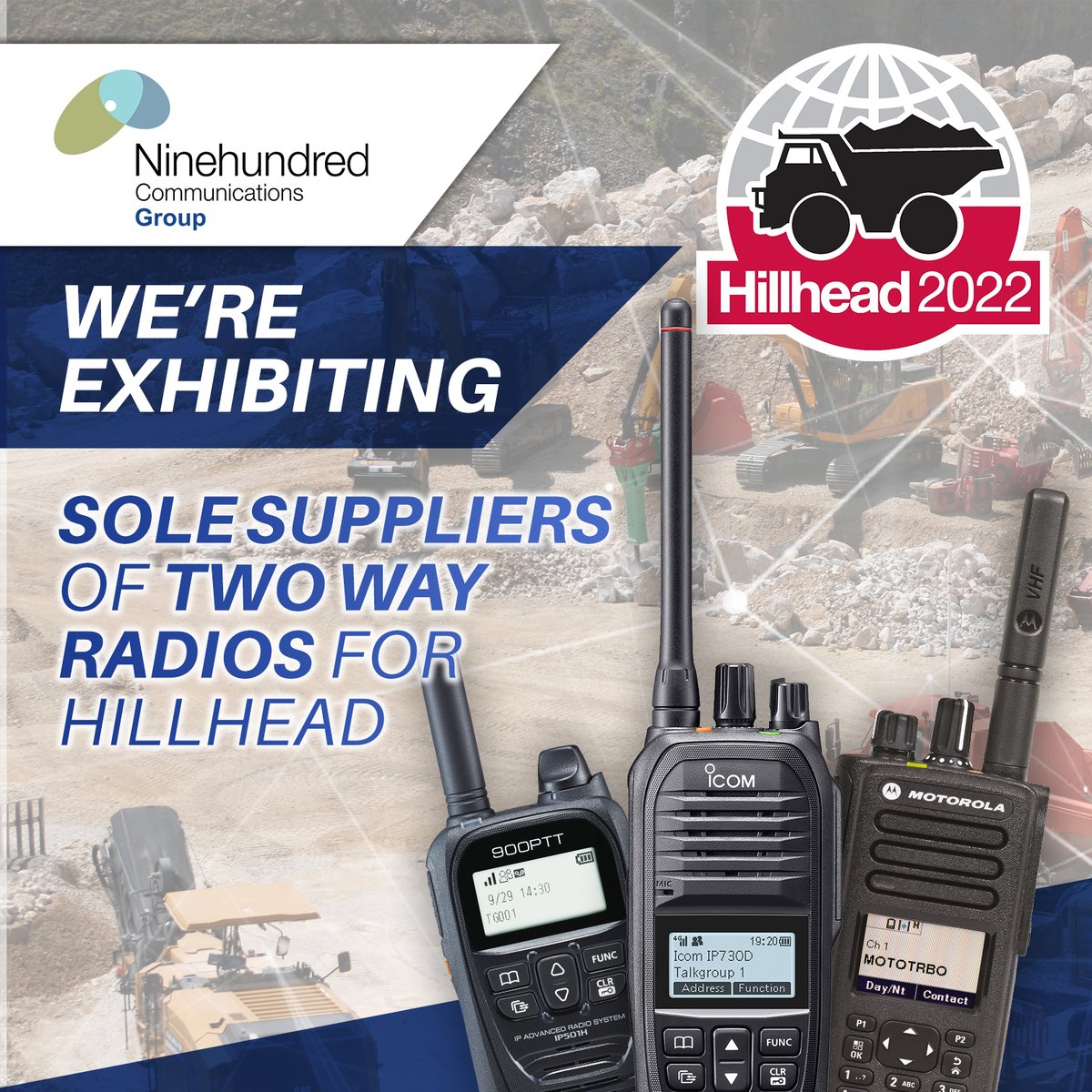 900comms's tweet photo. We’re Exhibiting!

Ninehundred Communications are proud to be the sole supplier of Two Way Radios for Hillhead 2022. 

For more information and to register, visit - https://t.co/cnWXOFjy1N

#hillhead #exhibition #twowayradios #radios #show #quarry #visitus #productshowcase https://t.co/9too2vLijQ