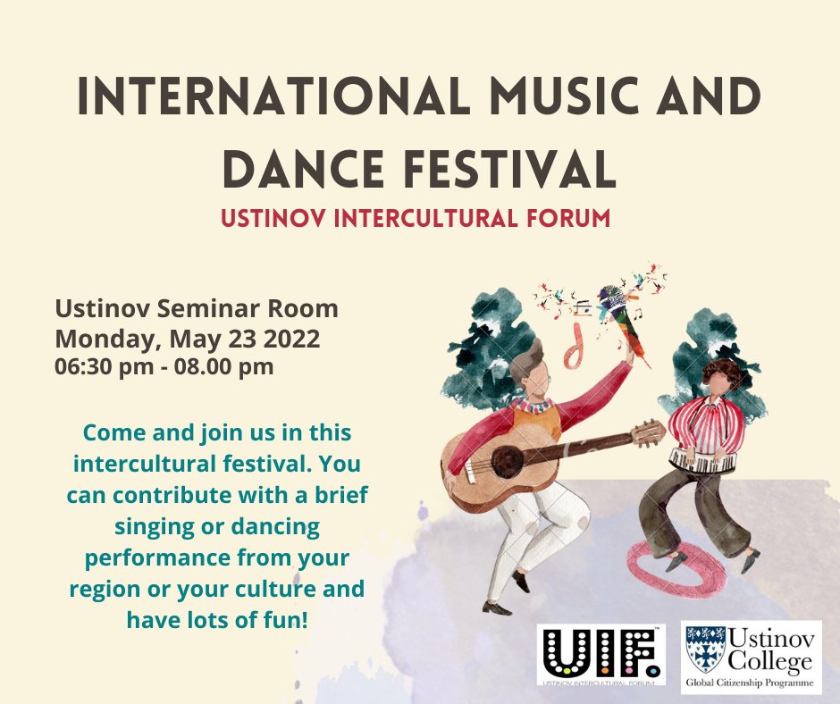 Join the UIF team on Mon 23 May 2 learn, express, &amp; reflect on the differences in cultural expressions related to music through dancing and singing.
#uif #international #music #dance #festival #ustinovians #globalcitizen