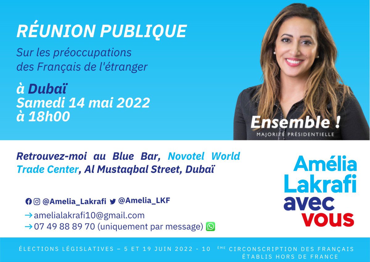 NassifGuillaume's tweet photo. Réunion publique demain à #Dubai avec votre députée @Amelia_LKF 

Venez échanger sur les enjeux et préoccupations de votre quotidien.

#FDE #FrenchInDubai #FrenchInUAE #Novotel #Lakrafi https://t.co/ebWx8YR9Nu