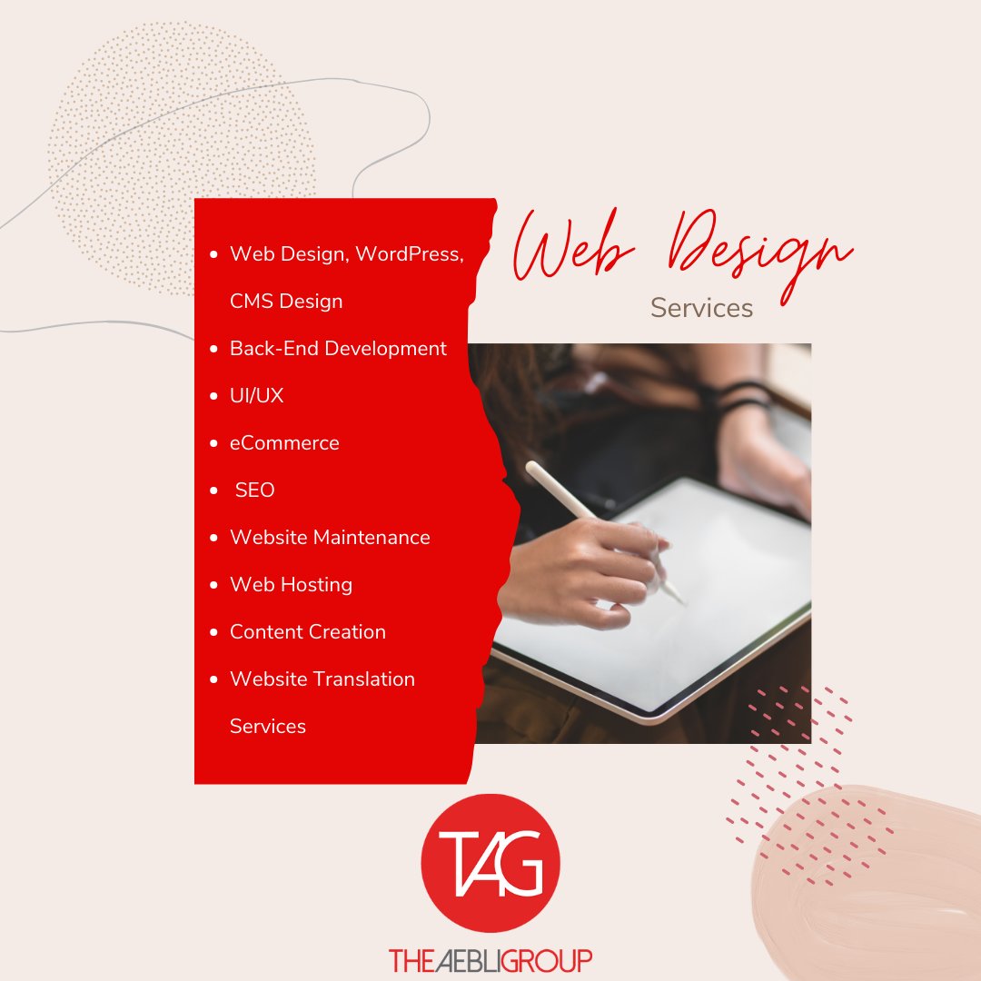 AebliGroup's tweet image. Does your website need a little TLC? The TAG team can help! We offer a variety of web design services. Visit our website to learn more.  
hubs.ly/Q01b7fGG0
#webdesign #wordpress #cmsdesign #backend #UI #UX #ecommerce #SEO #website #maintenance #TAG #Marketing
